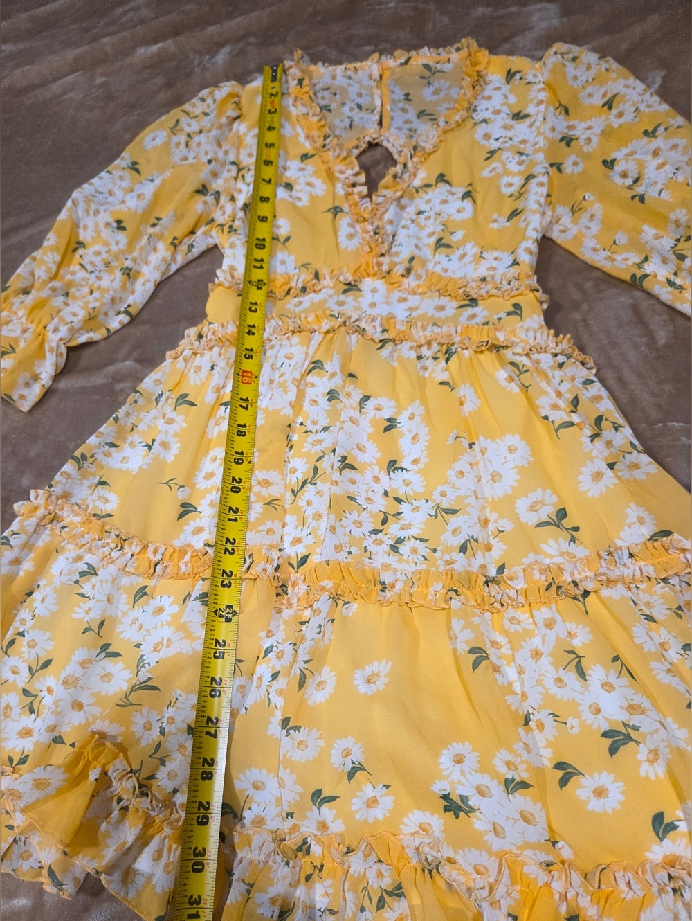 Yellow Floral Ruffle Mini Dress - Picture 4 of 6